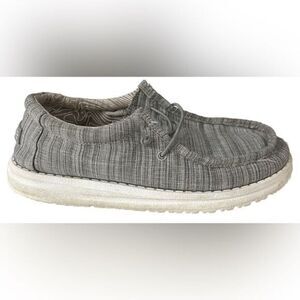 EUC Hey Dude Wally Youth Boys Gray and White Slip-On Loafers Shoes - Size YT 1